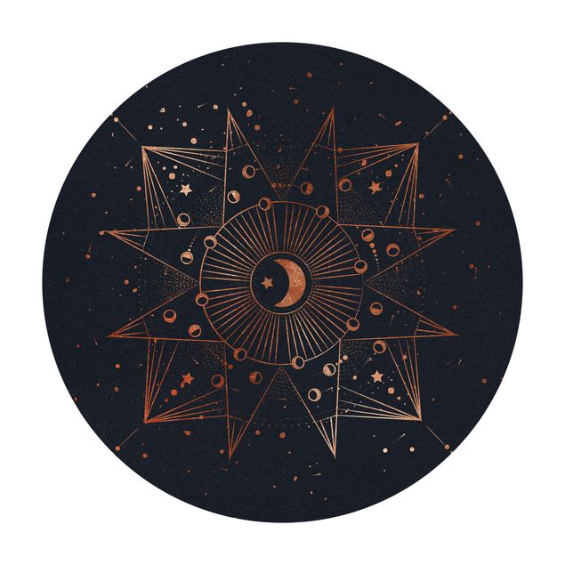 Tappeto in vinile rotondo - Astrologia magia della luna blu e oro