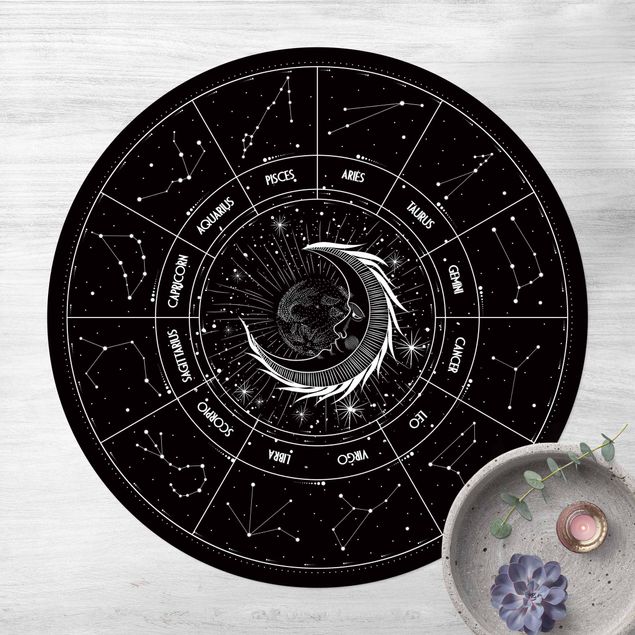 Tappeto per ingresso esterno Astrologia Luna e segni zodiacali nero