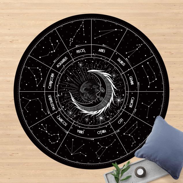 Tappeto da balcone Astrologia Luna e segni zodiacali nero