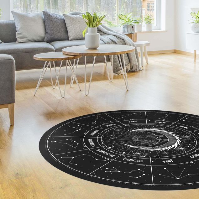 Tappeti bagno moderni Astrologia Luna e segni zodiacali nero