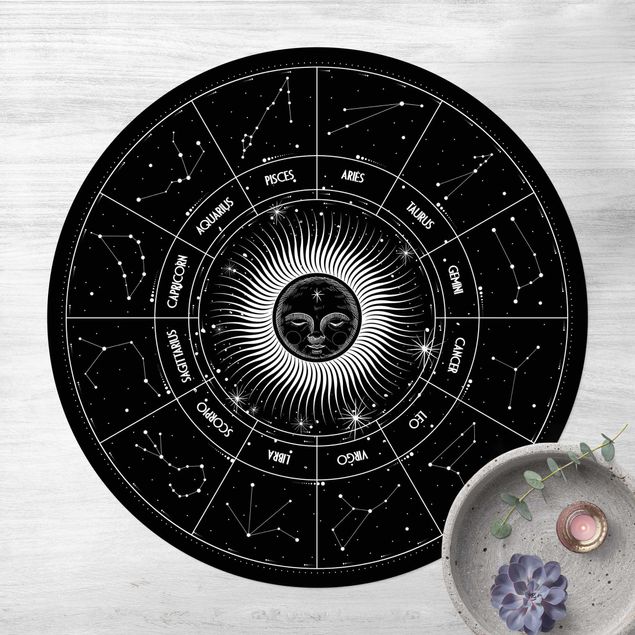 Tappeto per ingresso esterno Astrologia Segno zodiacale in un cerchio solare nero