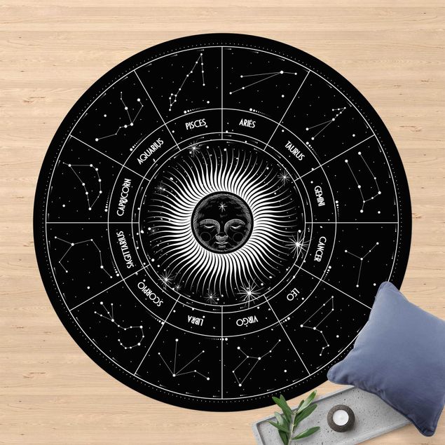 Tappeto da balcone Astrologia Segno zodiacale in un cerchio solare nero