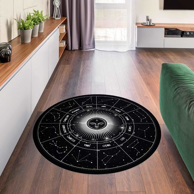 Tappeti bagno moderni Astrologia Segno zodiacale in un cerchio solare nero