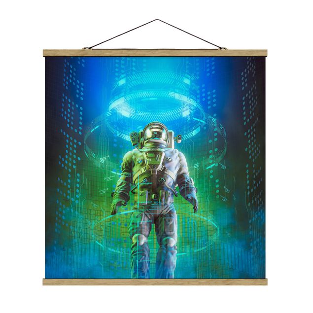 Foto su tessuto da parete con bastone - Astronauta in un cono di luce - Quadrato 1:1