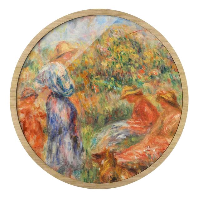 Quadro rotondo incorniciato - Auguste Renoir - Paesaggio con donne e bambino