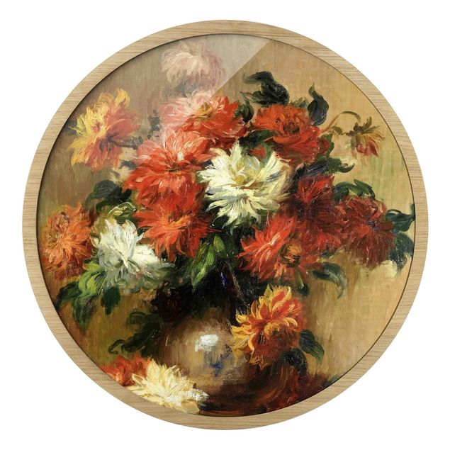 Quadro rotondo incorniciato - Auguste Renoir - Natura morta con dalie