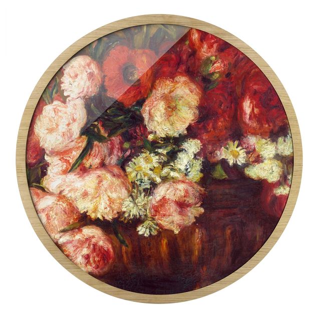 Quadro rotondo incorniciato - Auguste Renoir - Natura morta con peonie