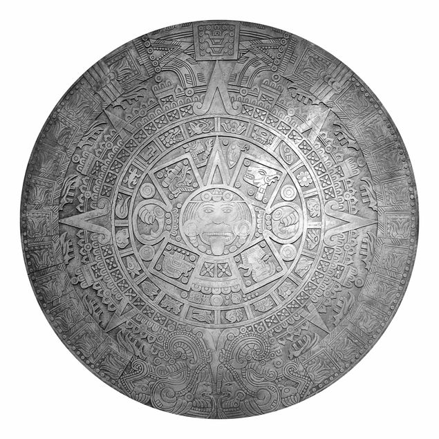 Carta da parati circolare Ornamenti aztechi in cerchio in bianco e nero