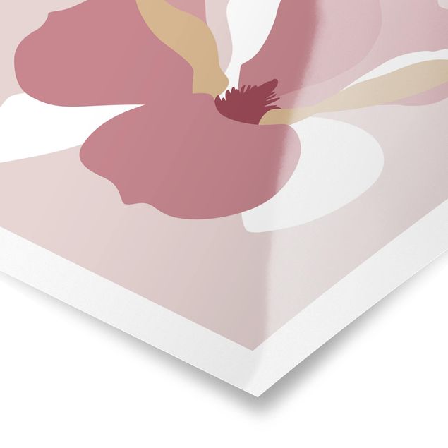 Poster - Line Art Fiori rosa pastello - Verticale 4:3