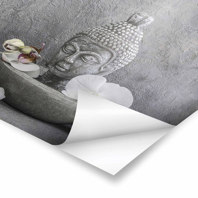 Poster - Zen Buddha, orchidee e pietre - Orizzontale 2:3