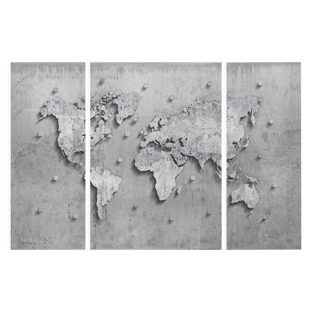 Stampa su tela 3 parti - Concrete World Map - Trittico