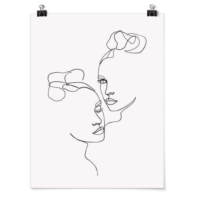 Poster - Line Art Faces donne Bianco e nero - Verticale 4:3