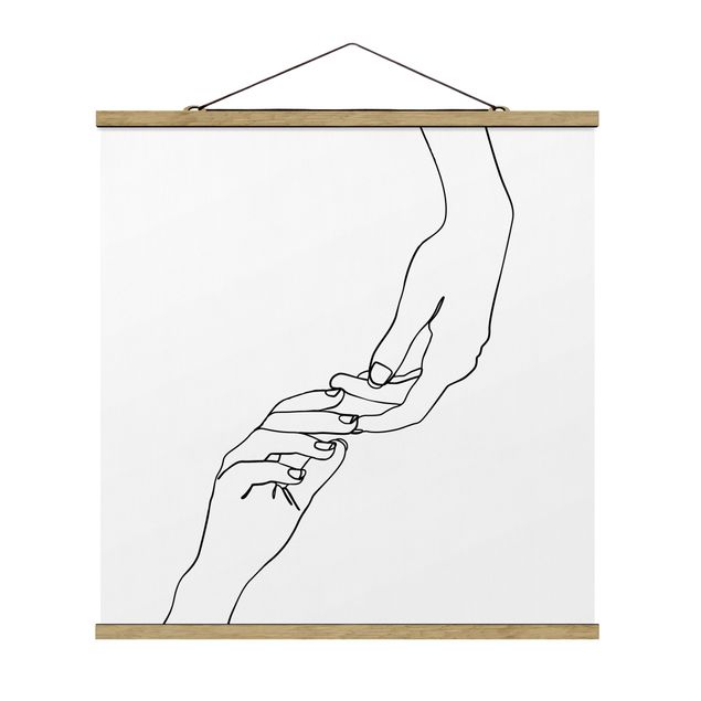 Quadro su tessuto con stecche per poster - Linea Mani d'arte Toccando Bianco e nero - Quadrato 1:1