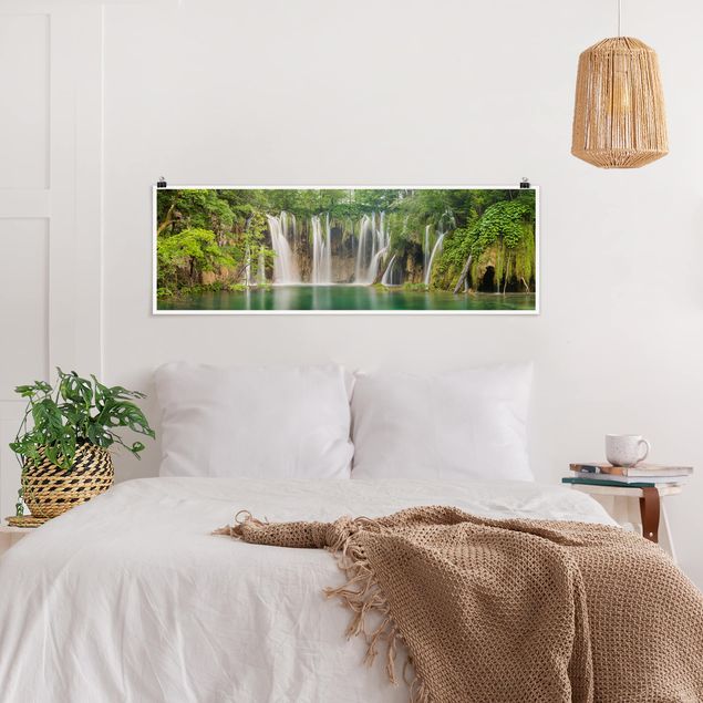Poster - Cascata Laghi di Plitvice - Panorama formato orizzontale