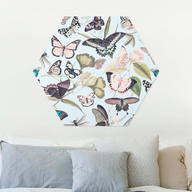 quadri con animali Collage vintage - Farfalle e libellule