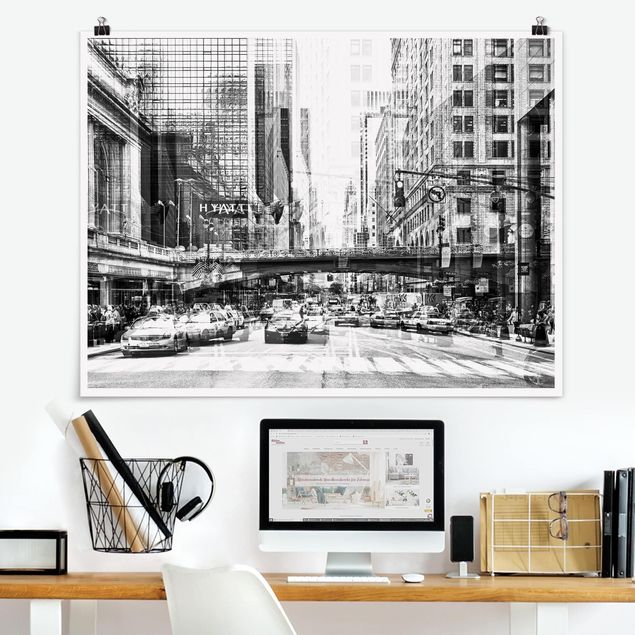 Poster bianco e nero formato orizzontale NYC urbana in bianco e nero