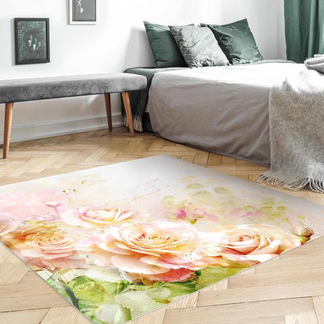 Tappeti moderni soggiorno Composizione di rose ad acquerello
