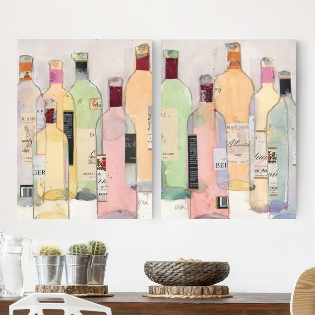 Riproduzioni su tela quadri famosi Set Bottiglie di vino in acquerello I