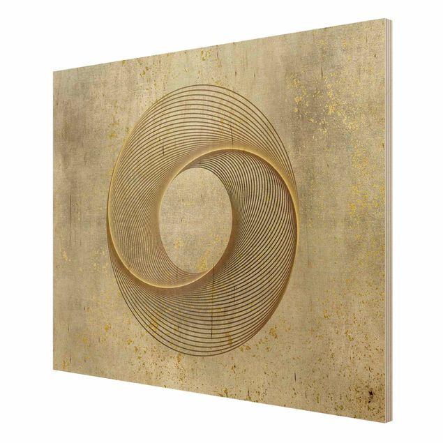 Stampa su legno - Line Art cerchio d'oro a spirale - Orizzontale 3:4