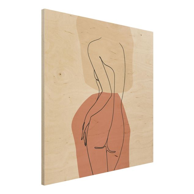 Stampa su legno - Line Art Woman Back Brown - Quadrato 1:1
