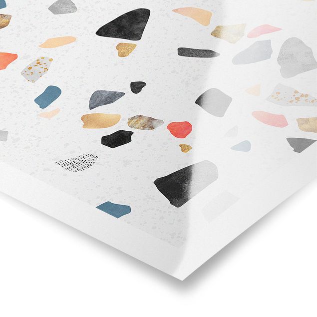 Poster - Bianco Terrazzo con pietre d'oro - Quadrato 1:1