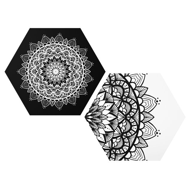 Esagono in forex - Mandala Illustrazione Shabby Set Nero Bianco
