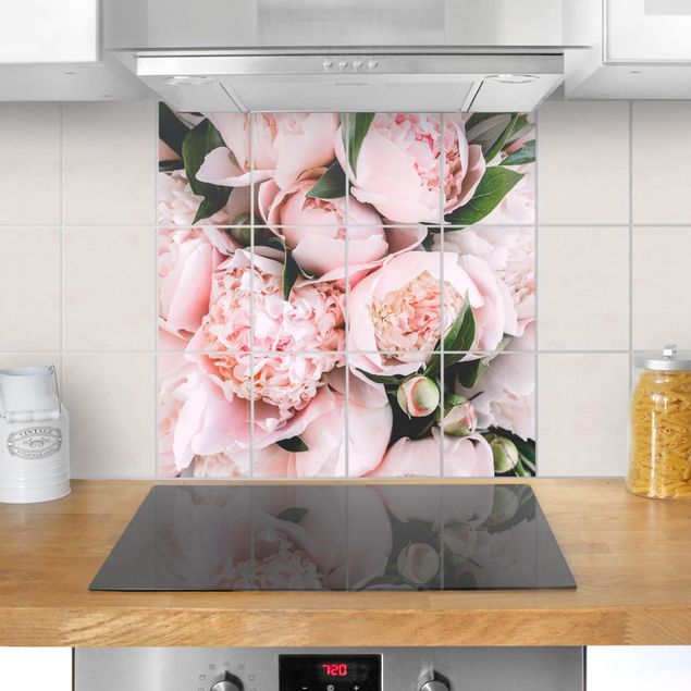 Adesivi per piastrelle con immagine - Rosa peonia con foglie