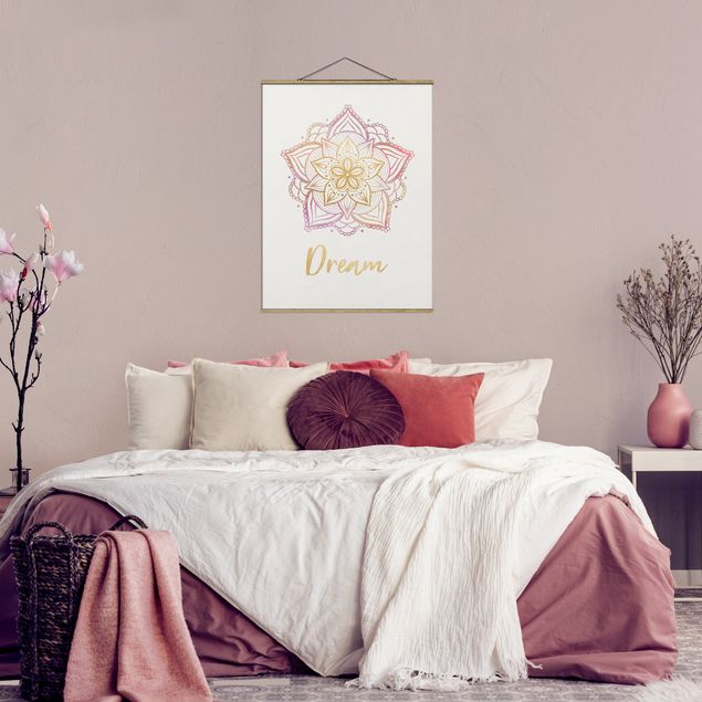 Foto su tessuto da parete con bastone - Mandala illustrazione leggenda oro rosa - Verticale 4:3
