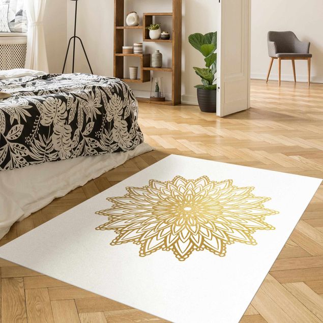 Tappeti moderni soggiorno Mandala Sole Illustrazione Oro Bianco
