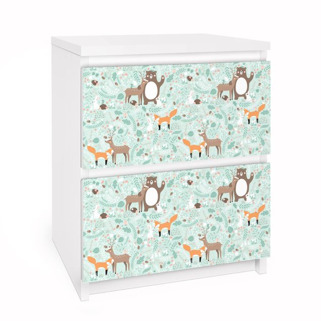 Carta adesiva per mobili IKEA Malm Cassettiera 2xCassetti - Kids Pattern Forest Friends With Forest Animals