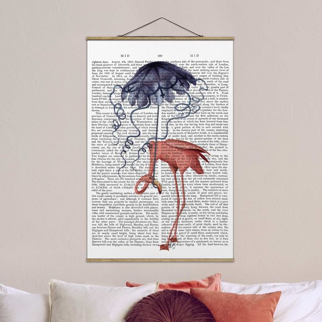 Quadri animali Lettura con animali - Fenicottero con ombrello