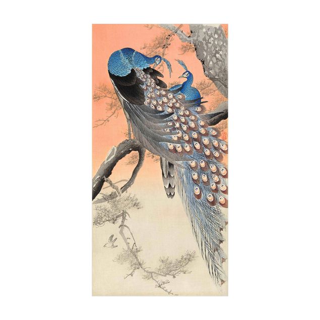 Tappeto rosa cameretta Illustrazione vintage di pavone asiatico I