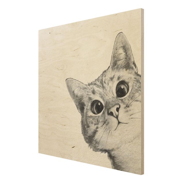 Stampa su legno - Illustrazione Cat Disegno Nero Bianco - Quadrato 1:1