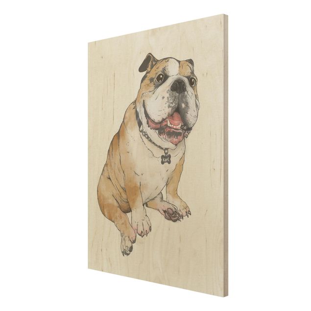 Stampa su legno - Illustrazione Cane Bulldog Pittura - Verticale 4:3