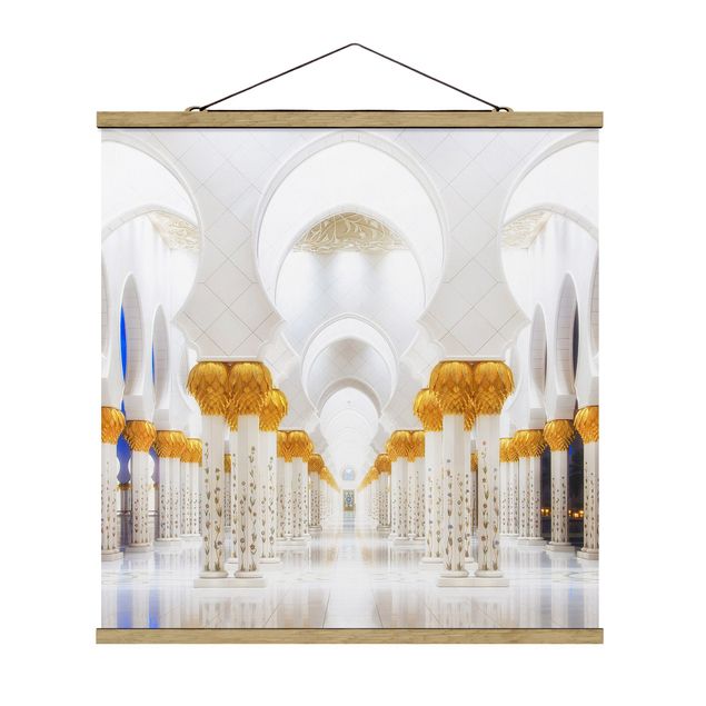 Quadro su tessuto con stecche per poster - Moschea In Oro - Quadrato 1:1