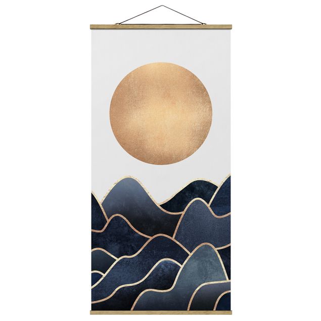 Quadro su tessuto con stecche per poster - Elisabeth Fredriksson - Golden Sun Blue Waves - Verticale 2:1
