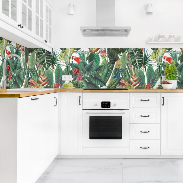 Rivestimenti cucina di plastica Disegno di foresta tropicale colorata II