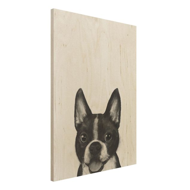 Stampa su legno - Illustrazione Dog Boston Monochrome Pittura - Verticale 4:3