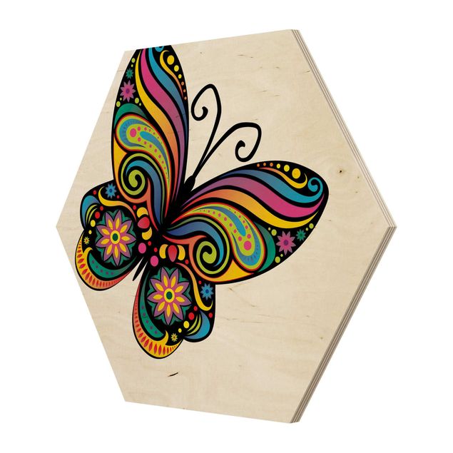 Esagono in legno - No.Bp22 Mandala farfalla
