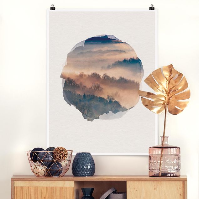 Poster acquerello Acquerelli - Nebbia al tramonto