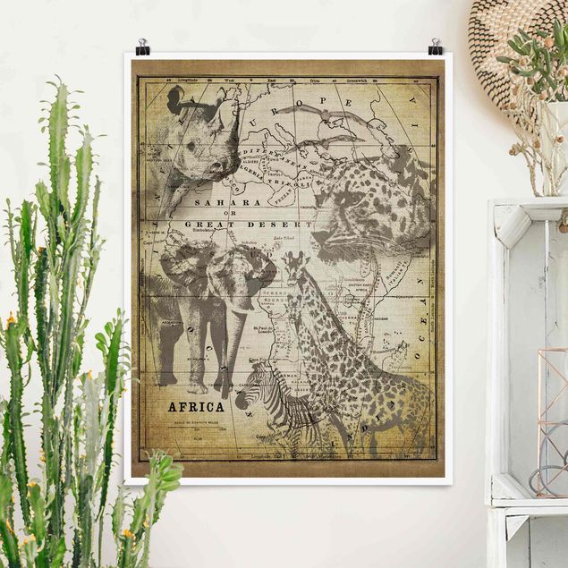 quadri con animali Collage vintage - Animali selvatici in Africa
