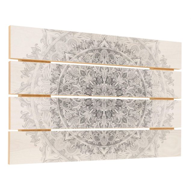 Stampa su legno - Mandala Acquerello Ornament Pattern Bianco e nero - Orizzontale 2:3