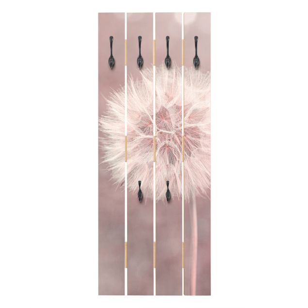 Appendiabiti in legno - Dandelion rosa bokeh - Ganci cromati - Verticale