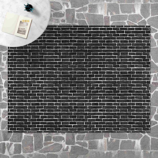 Tappeto per terrazzo esterno Muro di mattoni nero