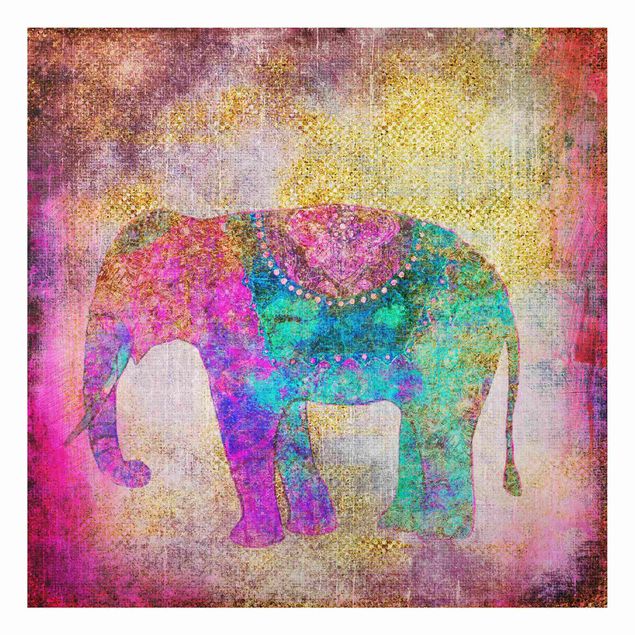 Stampa su alluminio spazzolato - Colorato collage - Elefante indiano - Quadrato 1:1