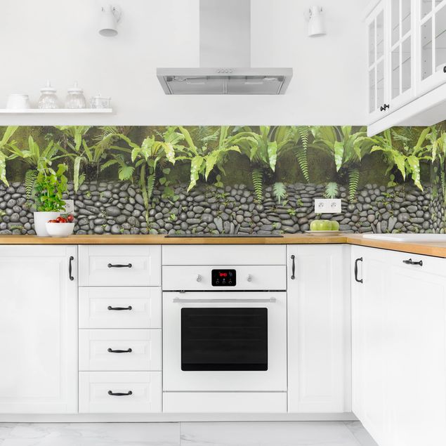 Rivestimenti cucina adesivi Muro di pietra con piante