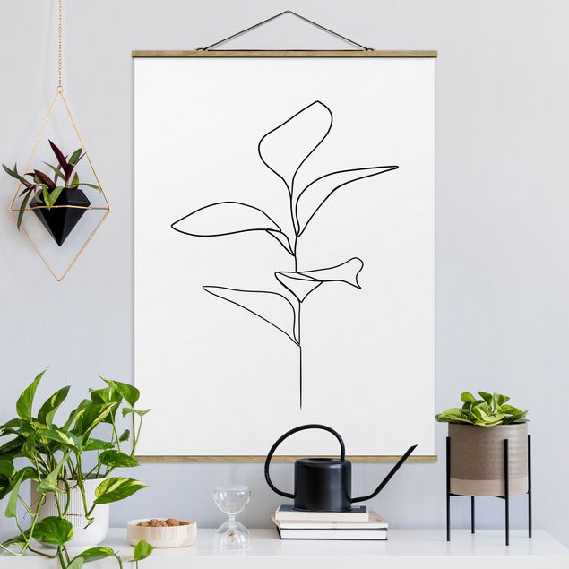 Quadri astratti Line Art - foglie di piante bianco e nero
