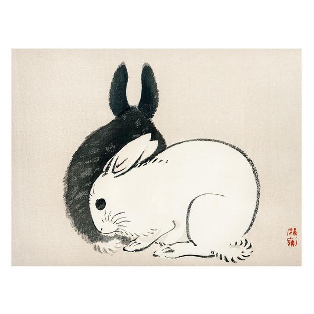 Lavagna magnetica per ufficio Disegno vintage asiatico di due coniglietti