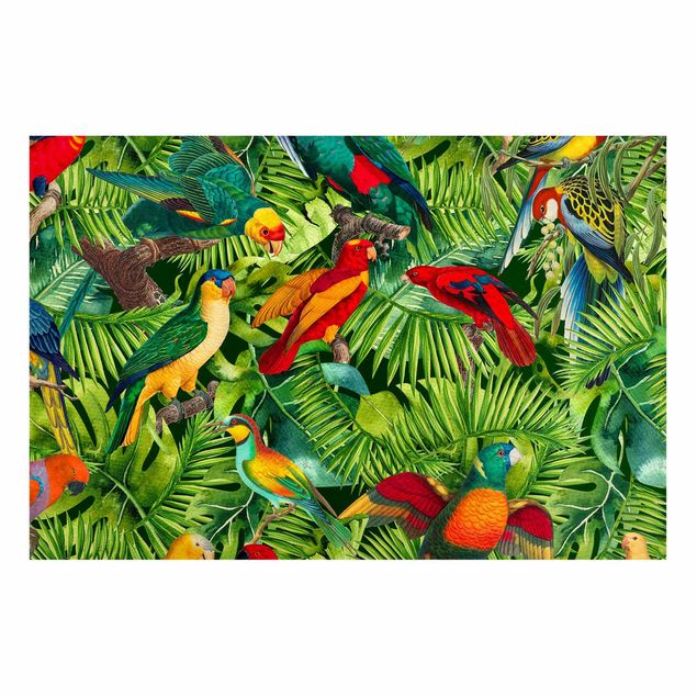 Lavagna magnetica per ufficio Collage colorato - Pappagalli nella giungla