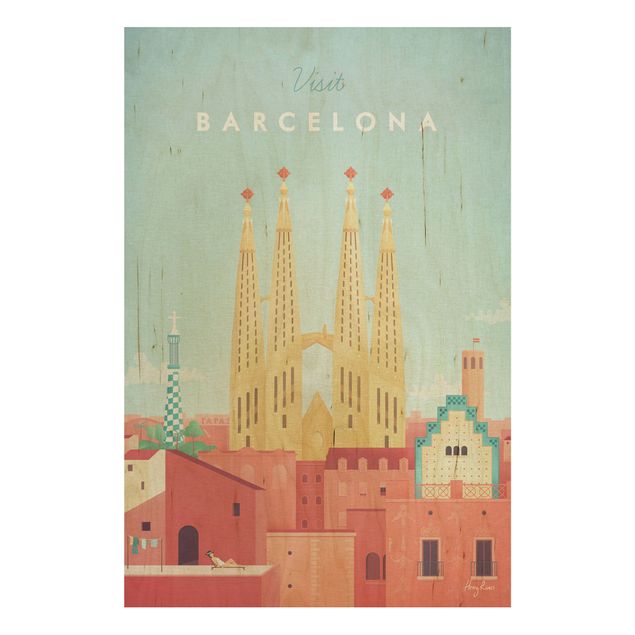 Stampa su legno - Poster viaggio - Barcellona - Verticale 3:2